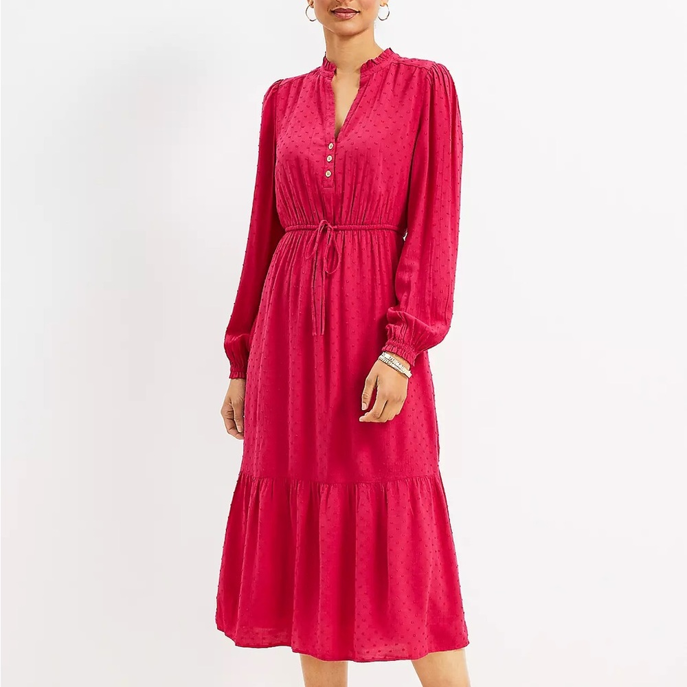 LOFT Clip Ruffle Tiered Midi Dress
